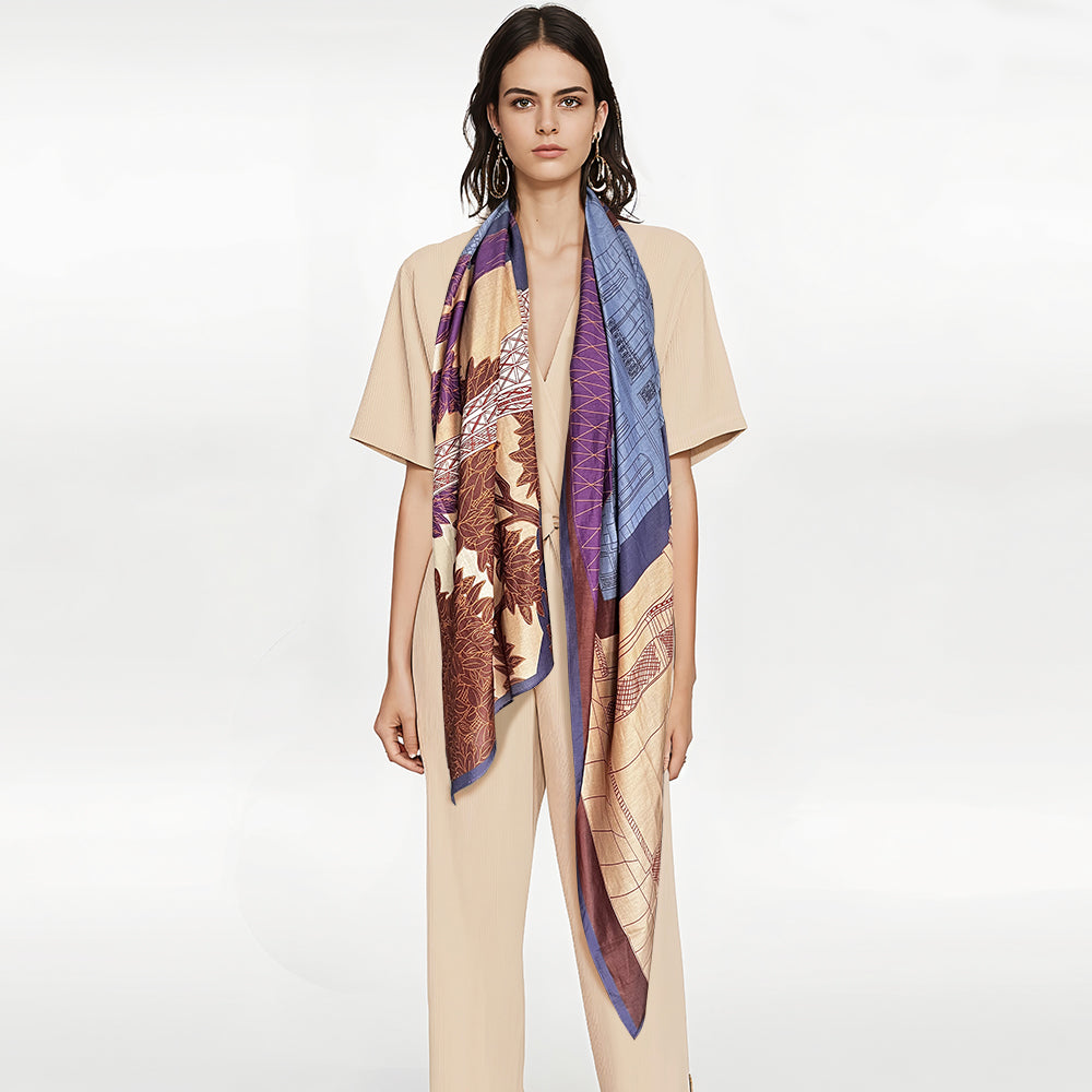 Silk Cotton Summer Lightweight Beach Pareo Sarong Scarf Shawl Wrap Paris Architecture