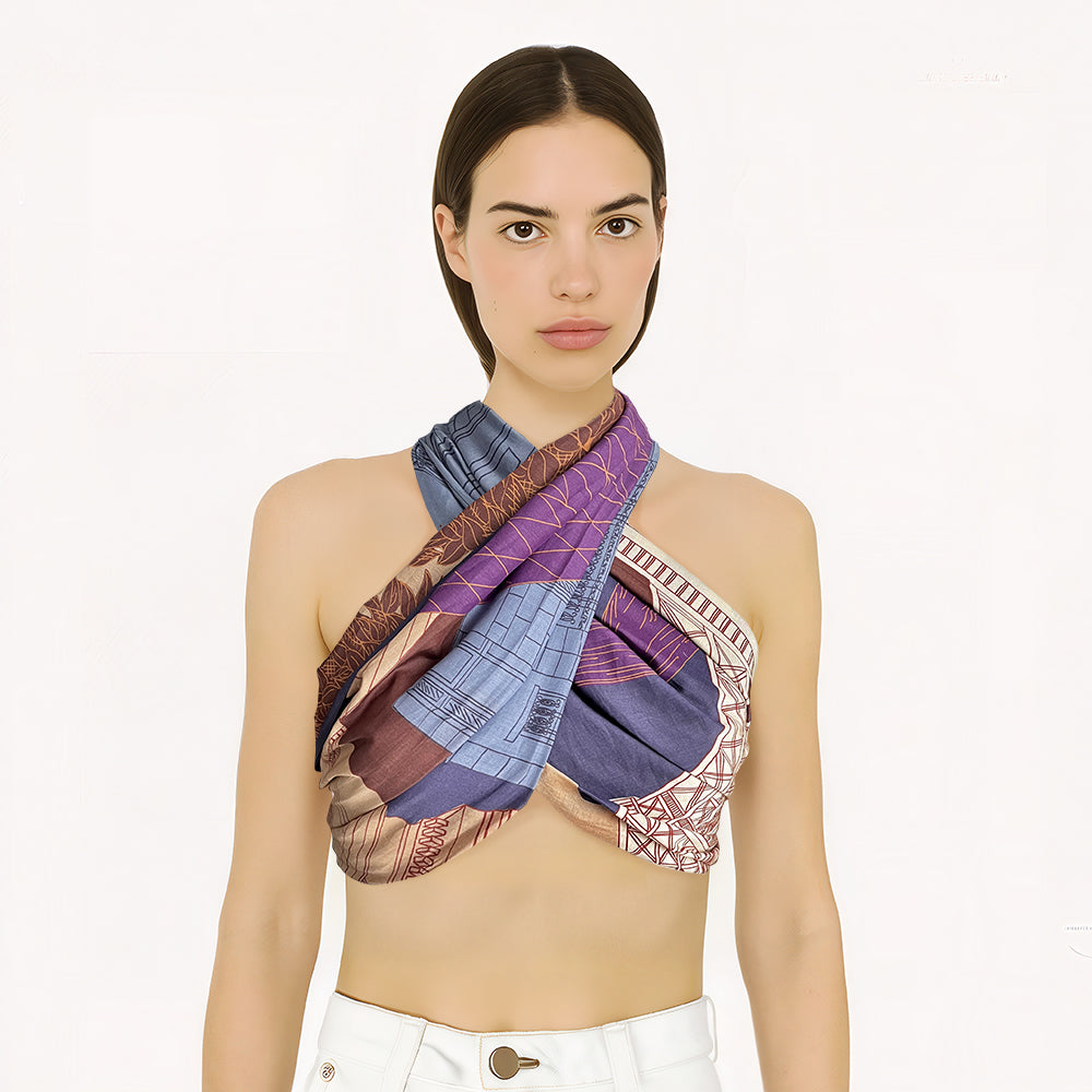 Silk Cotton Summer Lightweight Beach Pareo Sarong Scarf Shawl Wrap Paris Architecture