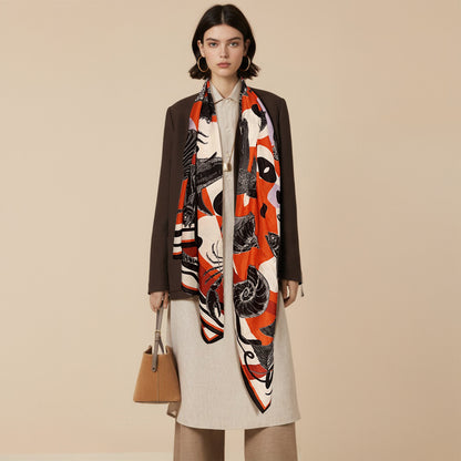 Silk-Cotton Oversized Scarf Shawl – Ocean World, All-Season Wrap