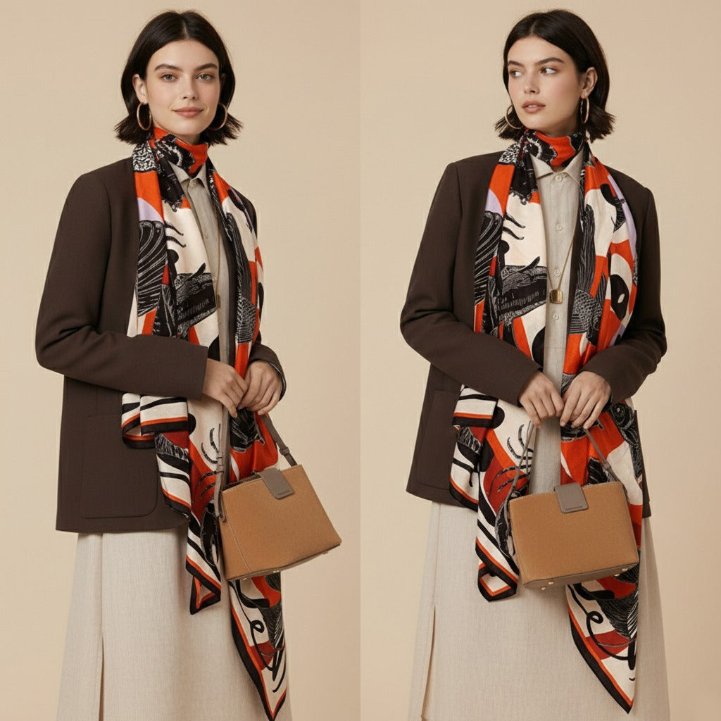 Silk-Cotton Oversized Scarf Shawl – Ocean World, All-Season Wrap