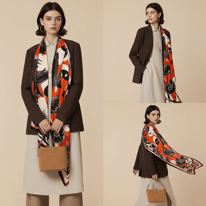 Silk-Cotton Oversized Scarf Shawl – Ocean World, All-Season Wrap