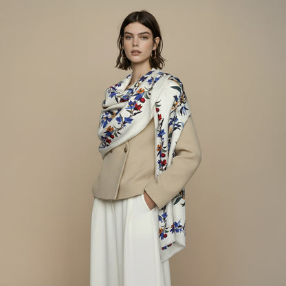 Silk Wool Scarf 30% Silk 70% Wool 60x185cm Floral Print