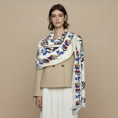 Silk Wool Scarf 30% Silk 70% Wool 60x185cm Floral Print