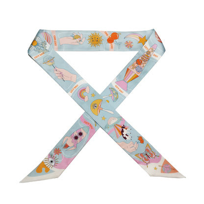 Premium 100% Mulberry Silk Skinny Scarf - Color Galaxy Pattern