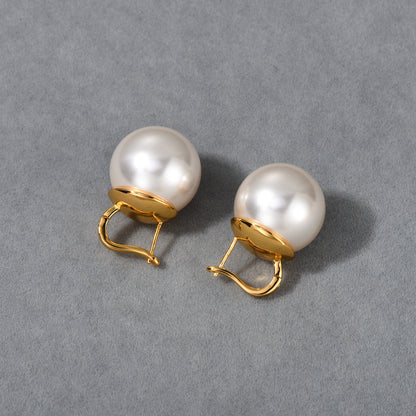 18K Gold Big Pearl Earrings