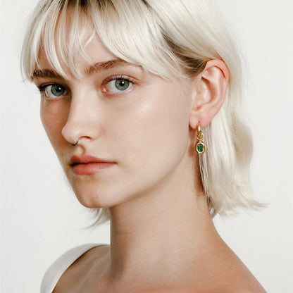 18K Gold Green Stone Pendant Earrings