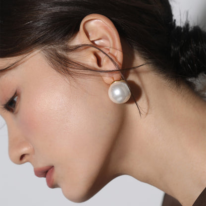 18K Gold Big Pearl Earrings