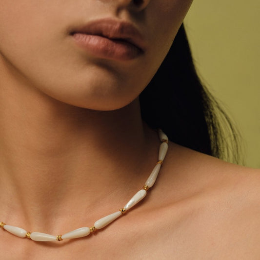 18K Gold White Stone Necklace