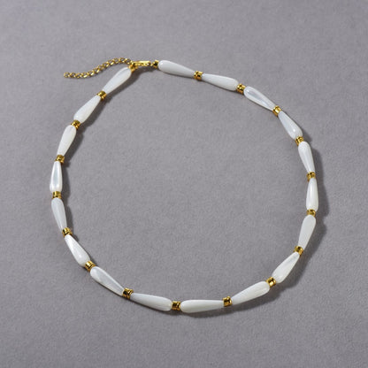 18K Gold White Stone Necklace