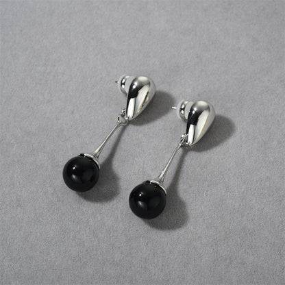 18K Gold Blue Black Stone Pendant Earrings