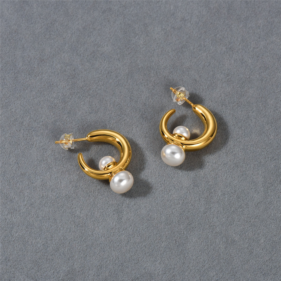 18K Gold Hoop Pearl Earrings