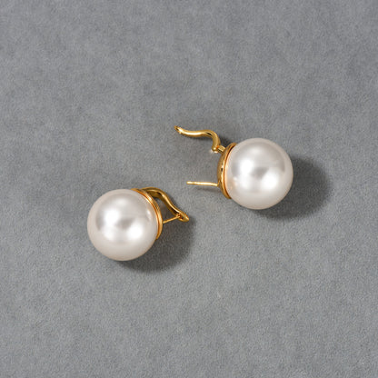18K Gold Big Pearl Earrings