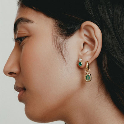 18K Gold Green Stone Pendant Earrings