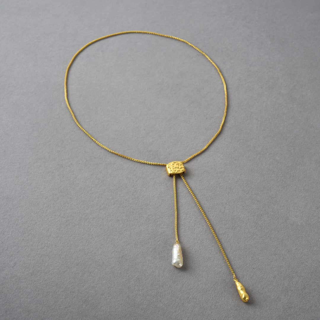 18K Gold Long Thread Pearl Necklace