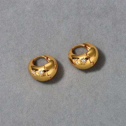 18K Gold Hoop Star Earrings