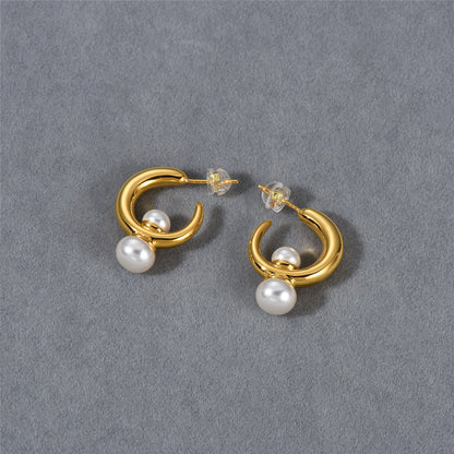 18K Gold Hoop Pearl Earrings