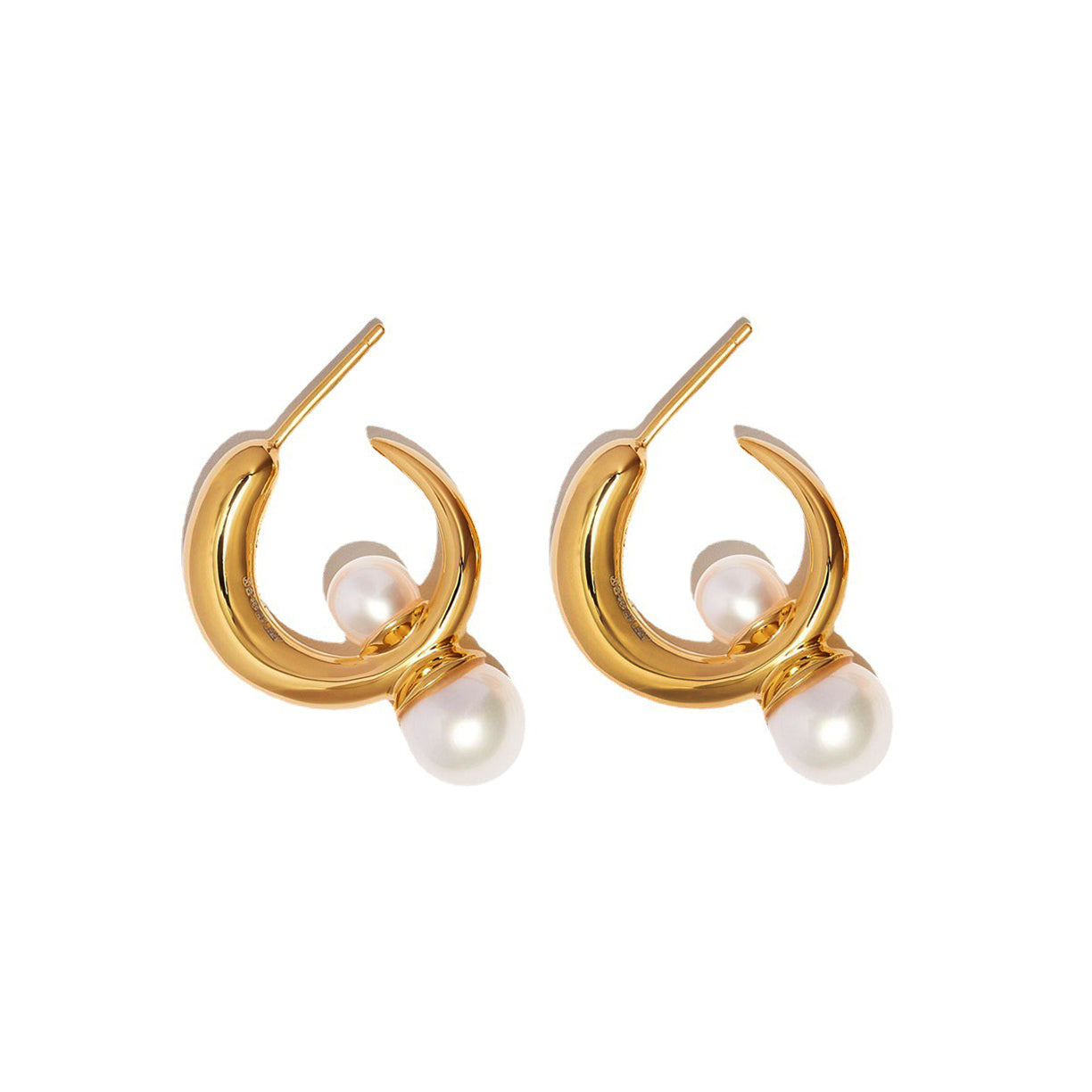 18K Gold Hoop Pearl Earrings