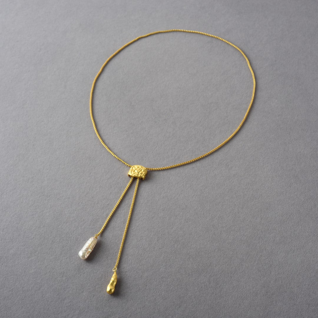 18K Gold Long Thread Pearl Necklace