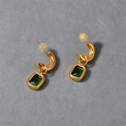 18K Gold Green Stone Pendant Earrings
