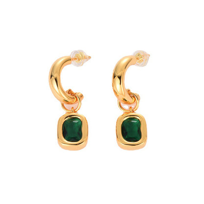 18K Gold Green Stone Pendant Earrings