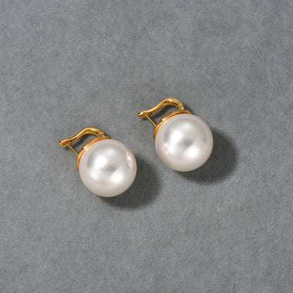 18K Gold Big Pearl Earrings