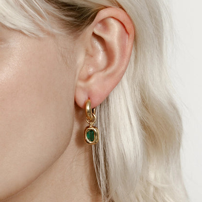 18K Gold Green Stone Pendant Earrings