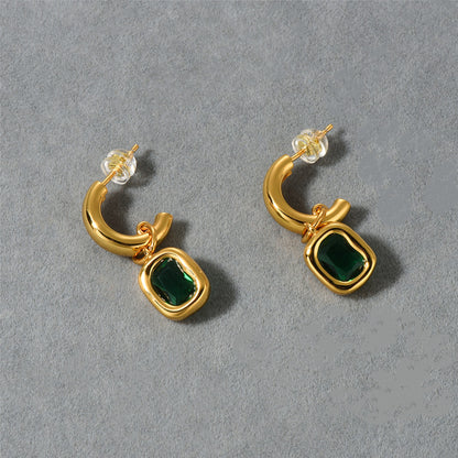 18K Gold Green Stone Pendant Earrings
