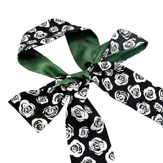 Foulard fin 100 % soie de mûrier de qualité supérieure - Motif chat et fleur rose