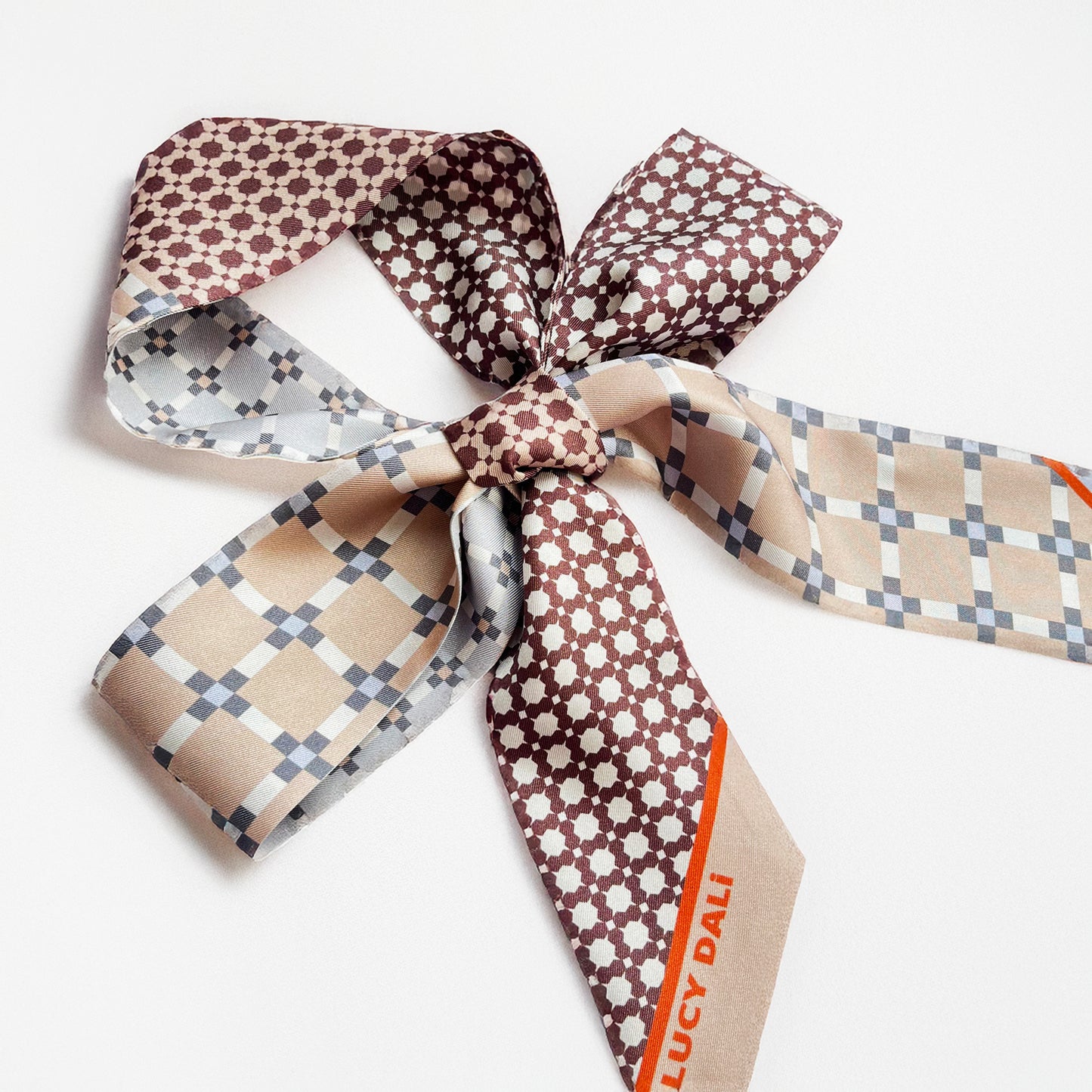 Premium 100% Mulberry Silk Skinny Scarf - Geometric patchwork