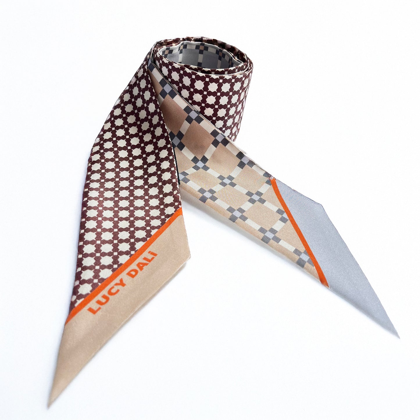 Premium 100% Mulberry Silk Skinny Scarf - Geometric patchwork