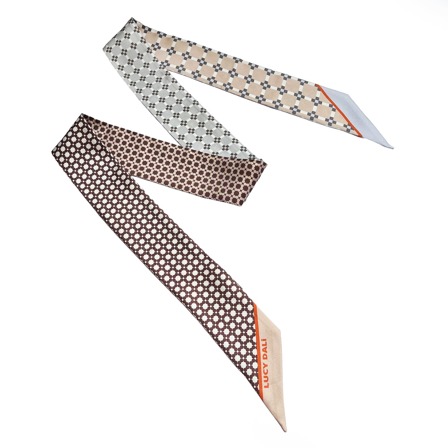 Premium 100% Mulberry Silk Skinny Scarf - Geometric patchwork