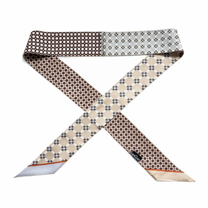 Premium 100% Mulberry Silk Skinny Scarf - Geometric patchwork