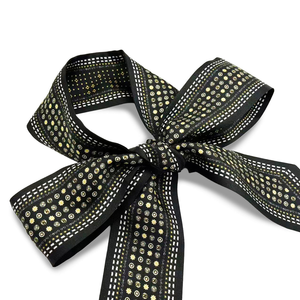 Premium 100% Mulberry Silk Skinny Scarf - Black Gold