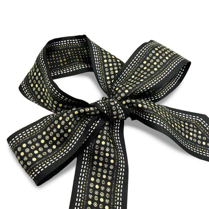 Premium 100% Mulberry Silk Skinny Scarf - Black Gold