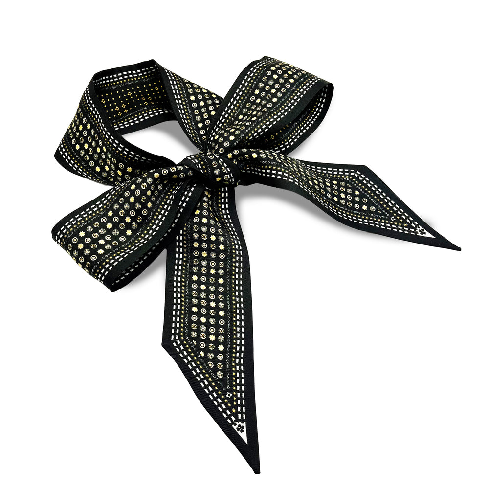 Premium 100% Mulberry Silk Skinny Scarf - Black Gold