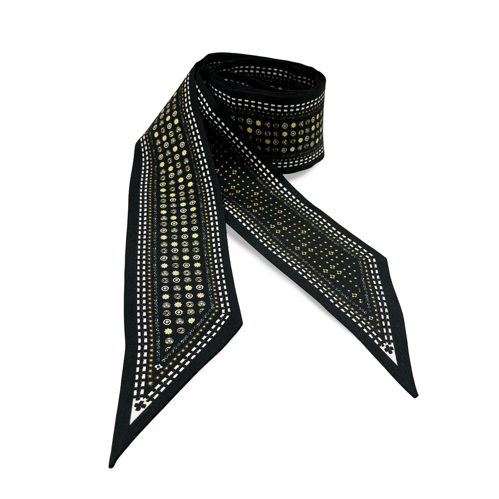 Premium 100% Mulberry Silk Skinny Scarf - Black Gold