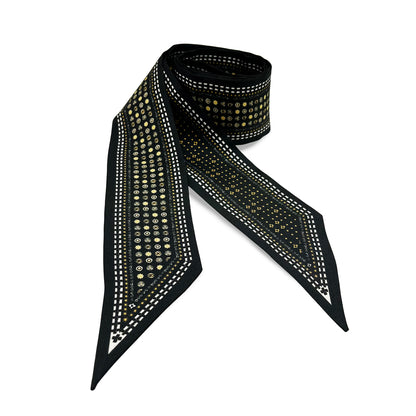 Premium 100% Mulberry Silk Skinny Scarf - Black Gold