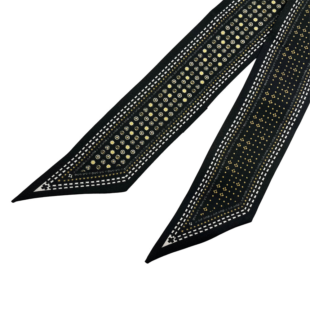 Premium 100% Mulberry Silk Skinny Scarf - Black Gold
