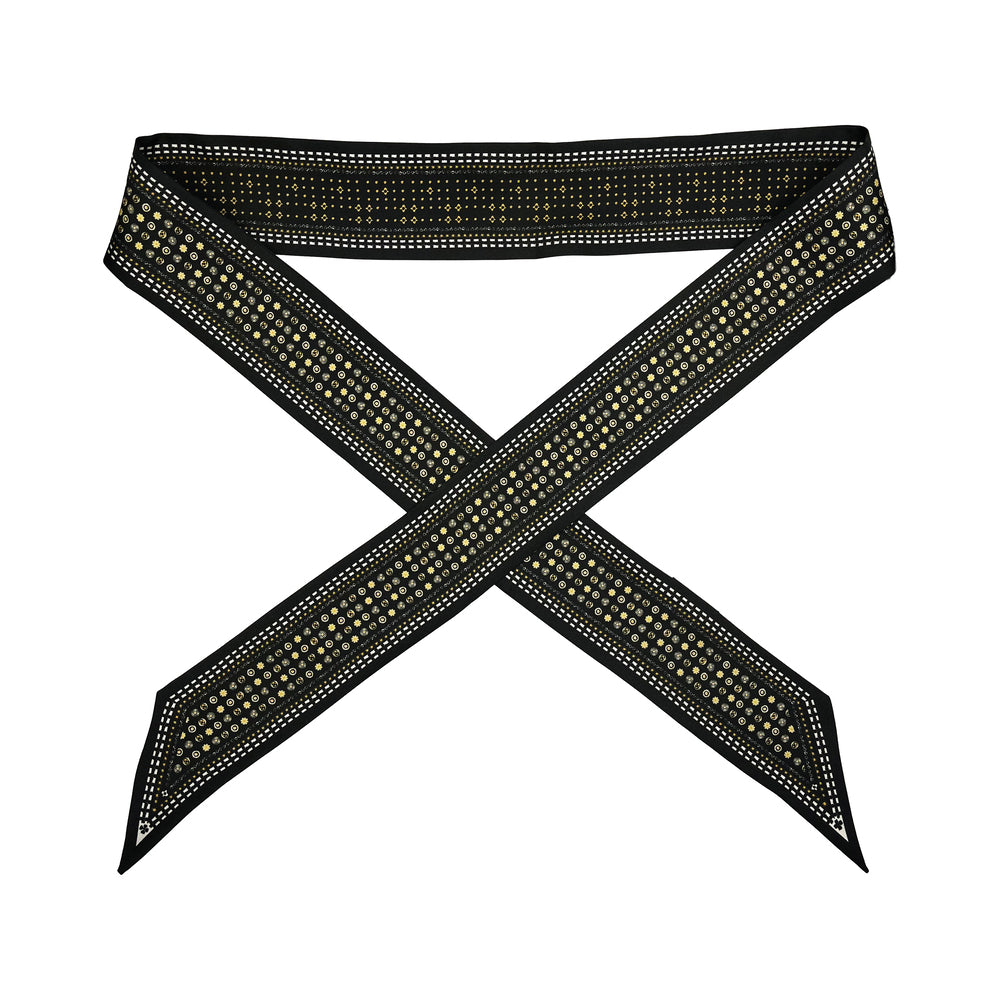 Premium 100% Mulberry Silk Skinny Scarf - Black Gold