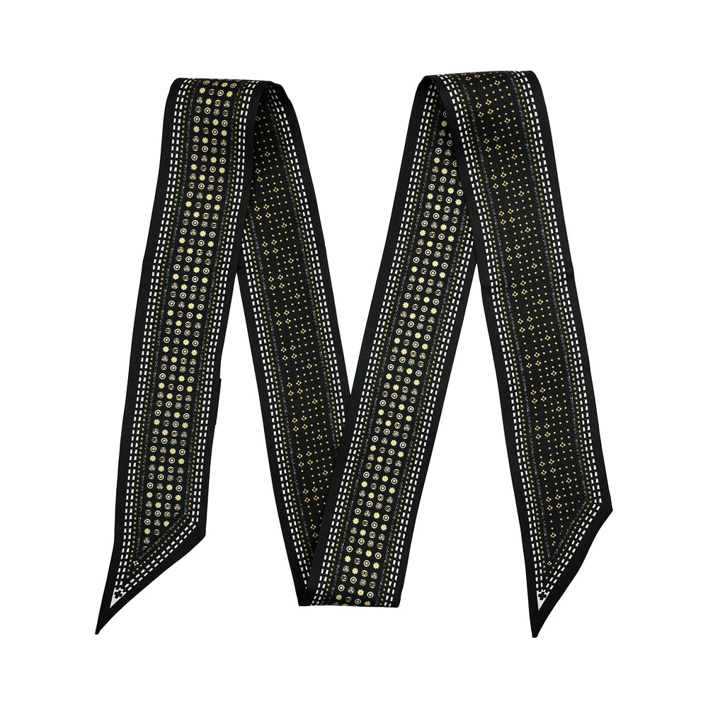 Premium 100% Mulberry Silk Skinny Scarf - Black Gold