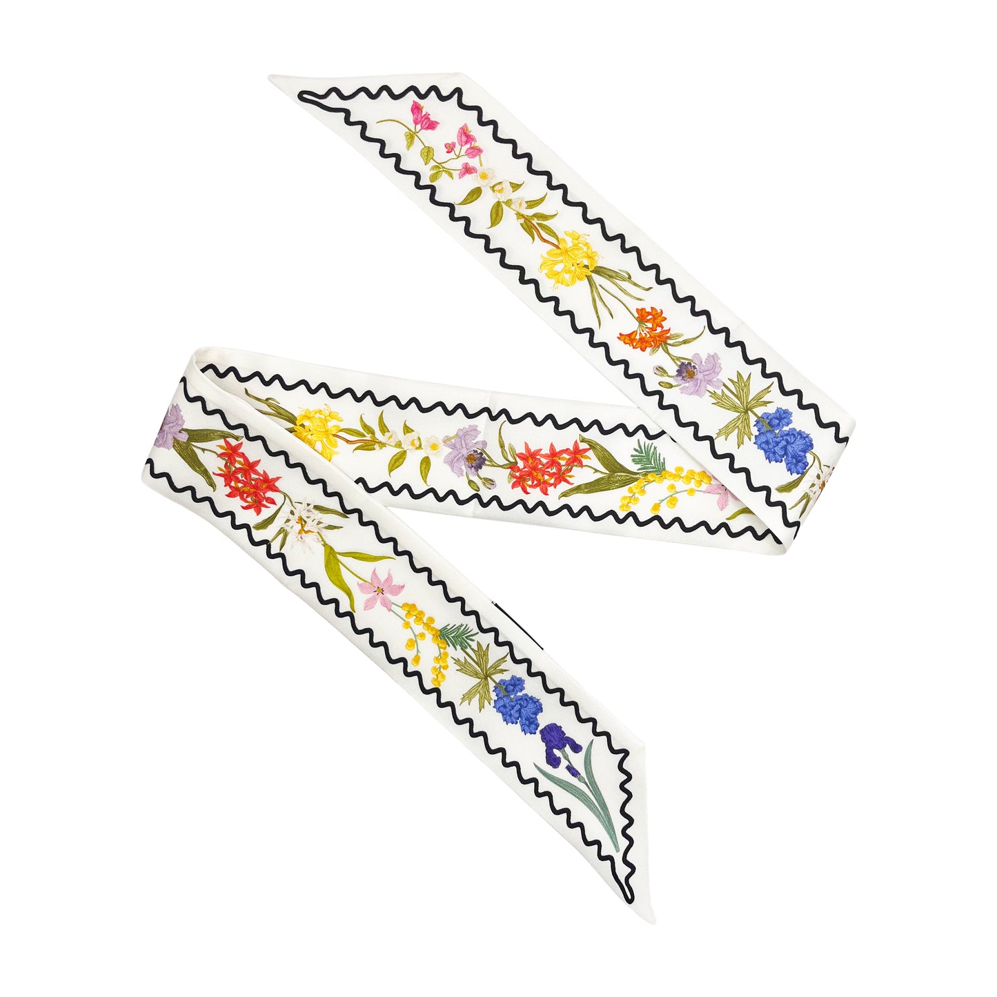Premium 100% Mulberry Silk Skinny Scarf - Wave Flowers