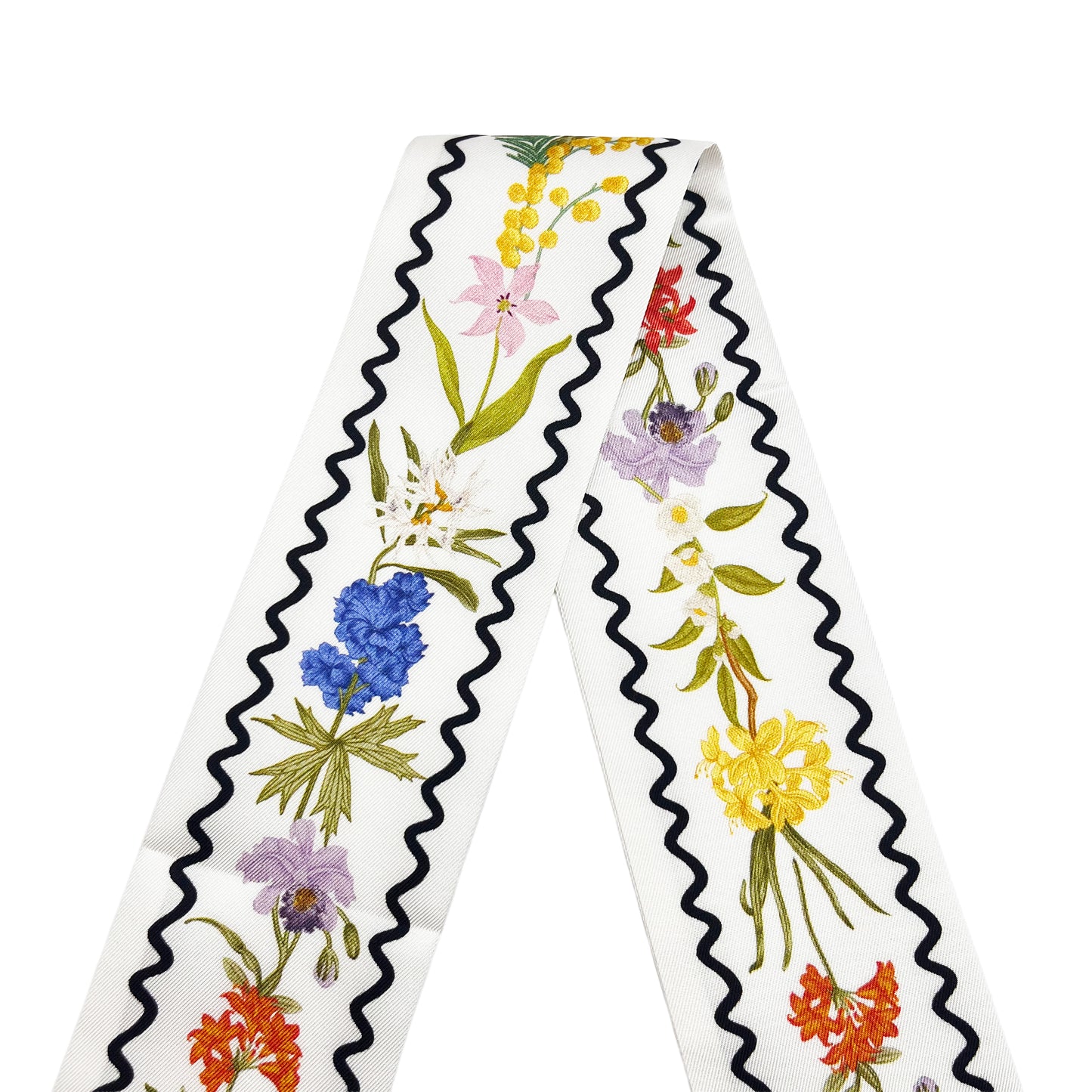 Premium 100% Mulberry Silk Skinny Scarf - Wave Flowers