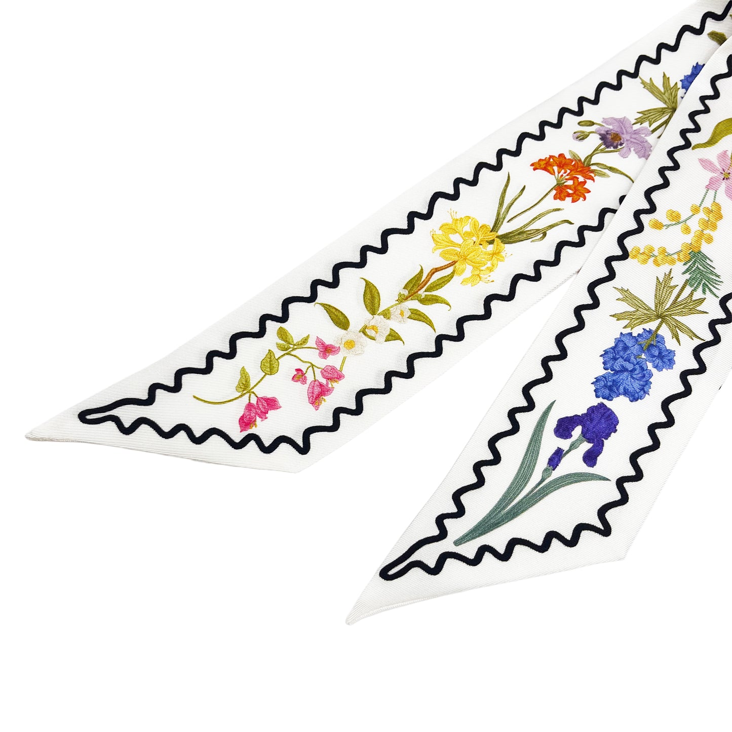 Premium 100% Mulberry Silk Skinny Scarf - Wave Flowers