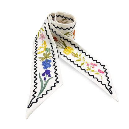 Premium 100% Mulberry Silk Skinny Scarf - Wave Flowers