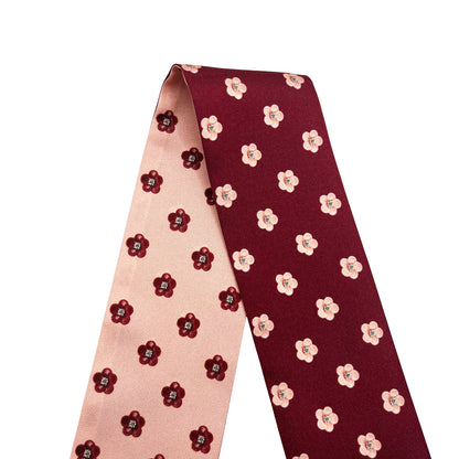 Premium 100% Mulberry Silk Skinny Scarf - Pois de Fleurs