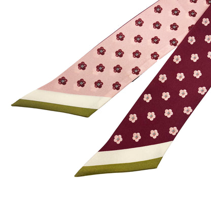 Premium 100% Mulberry Silk Skinny Scarf - Pois de Fleurs