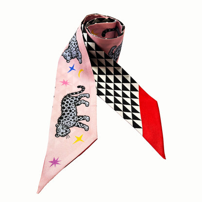 Premium 100% Mulberry Silk Skinny Scarf - Tiger Dream