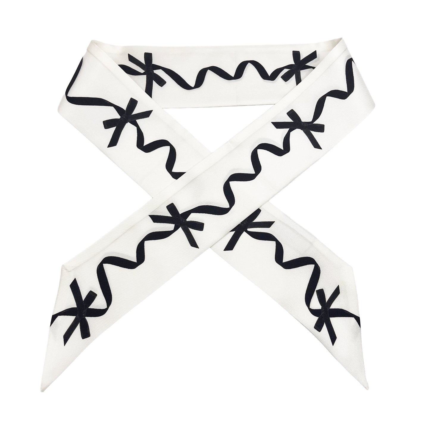 Premium 100% Mulberry Silk Skinny Scarf - Black Knotted Ribbon