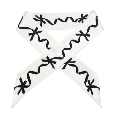 Premium 100% Mulberry Silk Skinny Scarf - Black Knotted Ribbon