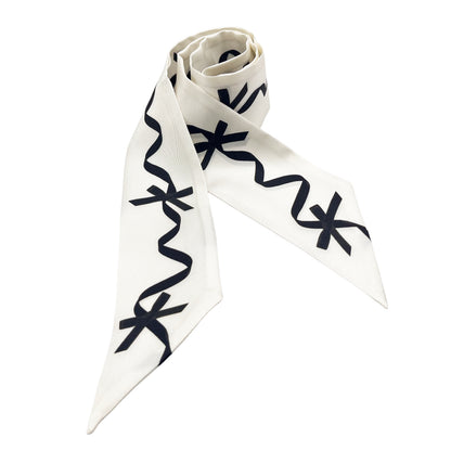 Premium 100% Mulberry Silk Skinny Scarf - Black Knotted Ribbon